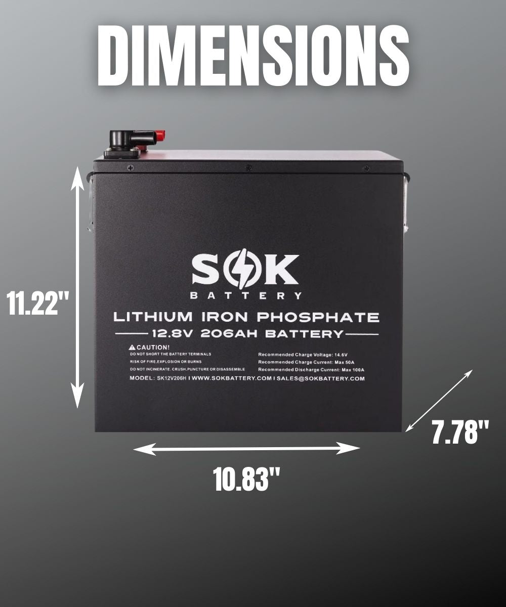 SOK 206Ah | SK12V206H 12Volt LiFePO4 Battery, Metal Case. Built-in Heater