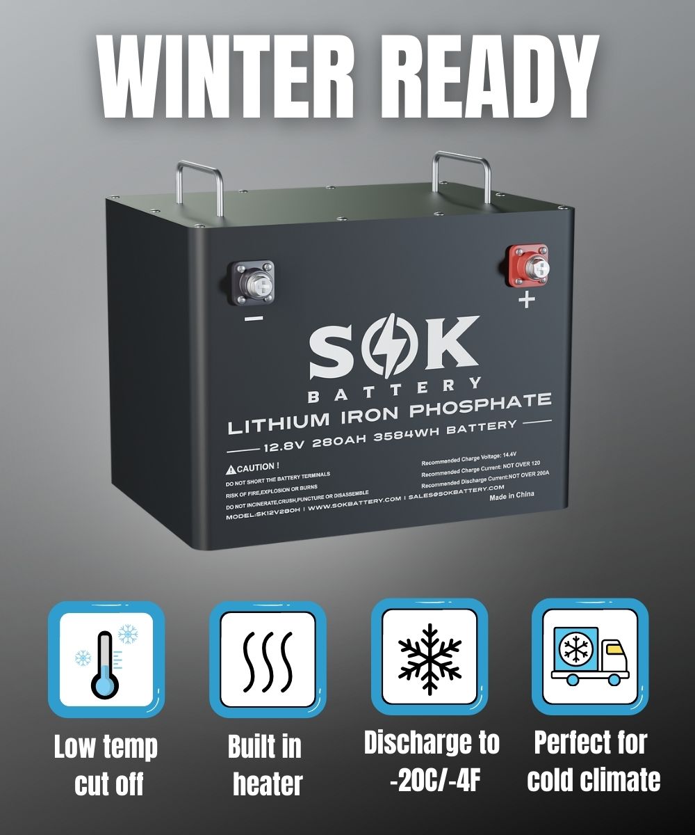 SOK 280Ah | SK12V280H 12Volt LiFePO4 Battery, Metal Case. Built-in Heater