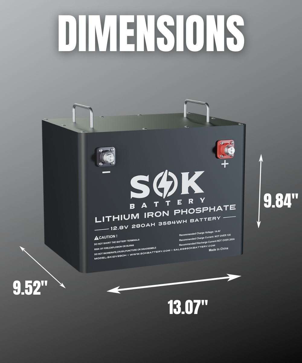 SOK 280Ah | SK12V280H 12Volt LiFePO4 Battery, Metal Case. Built-in Heater