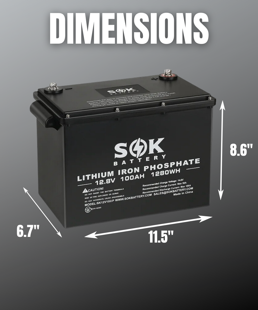 SOK 100Ah | SK12V100P 12Volt LiFePO4 Battery, Marine Grade Plastic Case. Non- Heated