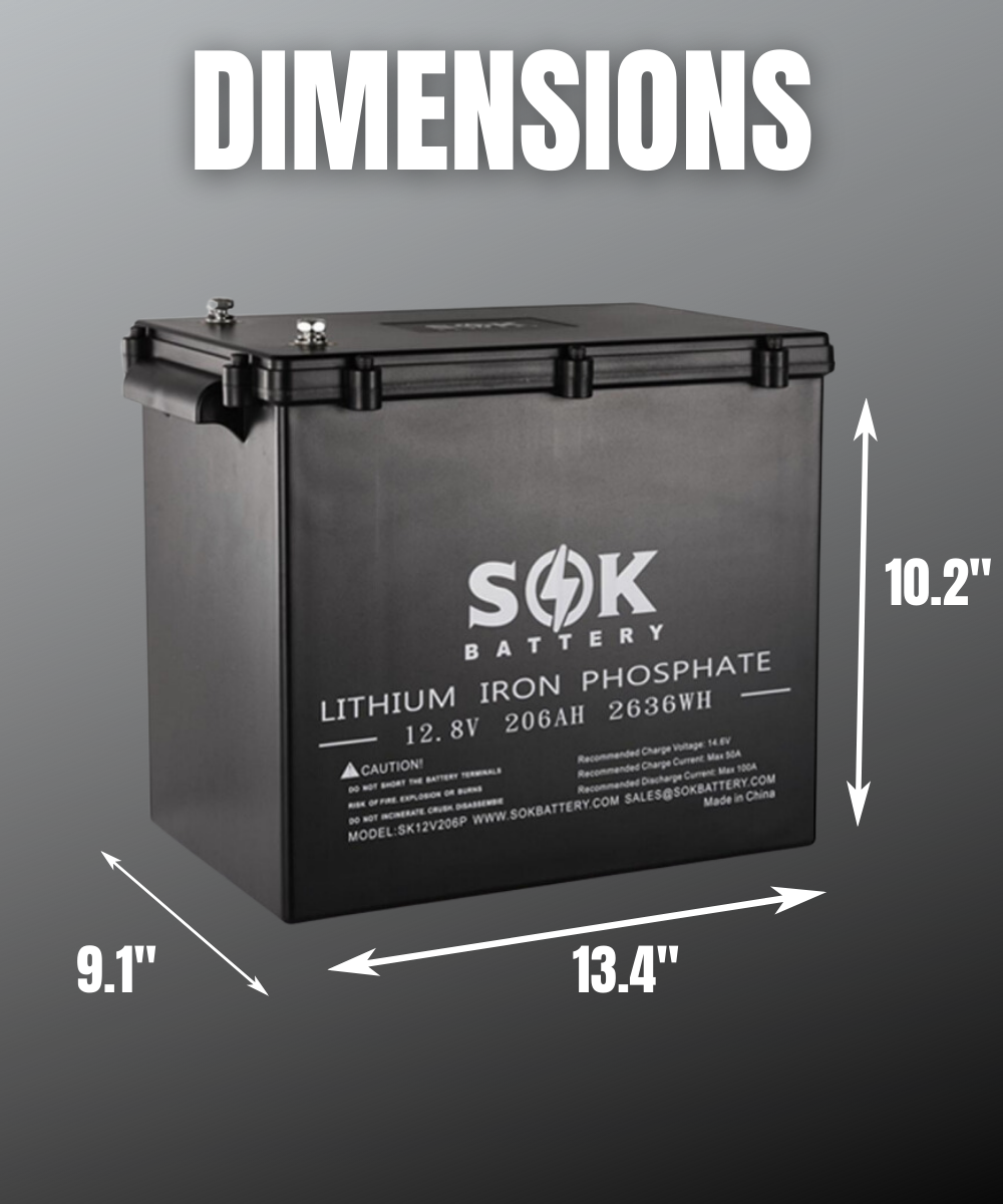 SOK 206Ah | SK12V206PH 12Volt LiFePO4 Battery, Marine Grade Plastic Case. Built-in Heater