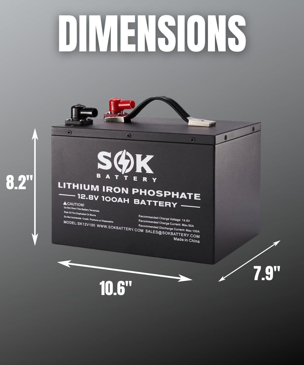 SOK 100Ah | SK12V100H. 12Volt LiFePO4 Battery, Metal Case. Built-in Heater